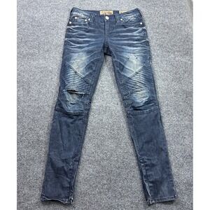 Affliction Raquel Moto Jeans Womens 28 Blue Distressed Ribbed Ankle Zip 111SK084